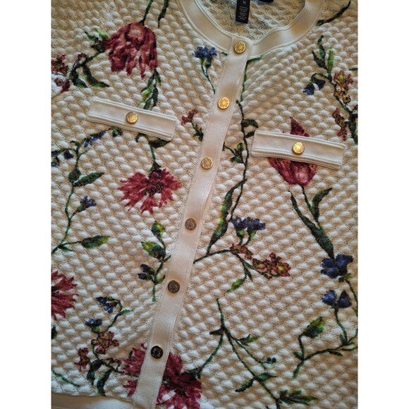 White House Black Market Women’s Pretty Floral Button Up Cardigan Size Medium, M - Picture 2 of 7